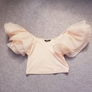 New Shein Pink Ruffle Off Shoulder Top XS